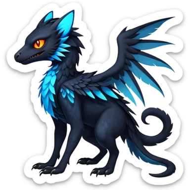 Black Dark Exotic Beaked Feathery Nocturnal Neon-glowing Abyssal Nightly Abyss-Cat-Gryphon-Salandit-Nargacuga-Silvally-Fakémon Creature (full body) sticker