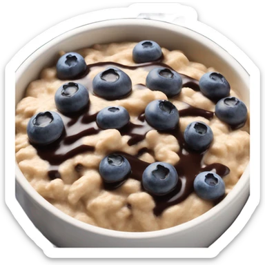 oatmeal in a bowl topped with blueberries and chocolate sauce sticker