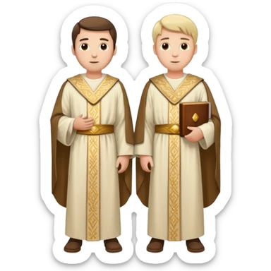two white biblical men standing next to each other sticker