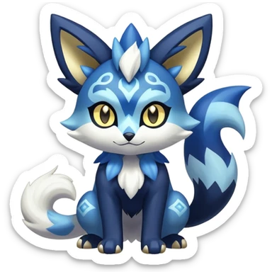 Shiny mExotic Colorfulj Excessive Mysterious Gothic Meowstic-Zorua-Poochyena-Pokémon-Fakémon-hybrid-creature (full body) with pattern-markings with golden eyes sticker