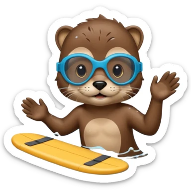 A sleek otter swimmer wearing goggles, splashing through the pool with tiny floating kickboard. sticker