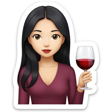 tan asian girl with black long hair holding glass of wine sticker