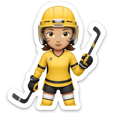 Girl hockey player with yellow and black jersey full body brunette with helmet sticker