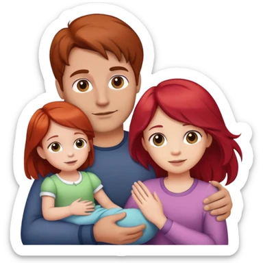 A man with brown hair holding a child, a daughter, and a girl with red hair by the hand sticker