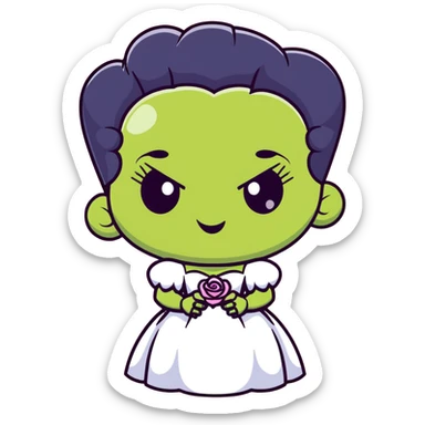 kawaii Bride of Frankenstein with rosy cheeks and adorable stitches sticker