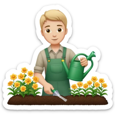 diligent young white male gardener watering flowers sticker