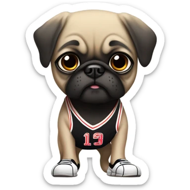 Black pug in a basketball uniform sticker