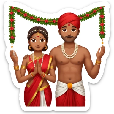 indian woman in saree and indian man in dhoti (shirtless) putting garlands on each other sticker
