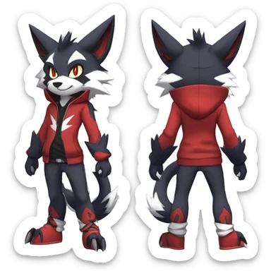 Edgy Cool Anthro Zoroark-Zangoose-Litten Fakemon Fursona Hoodie Full Body sticker