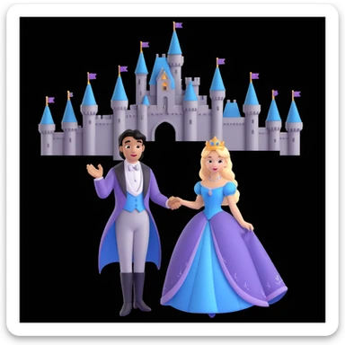 prince and princess Disney dress close up photo in castle background sticker