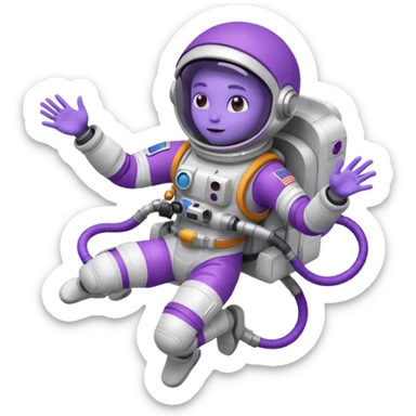 Purple alien floating with jetpack, white Astronaut sticker