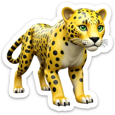 cinematic-jaguar-realistic-full-body-standing on all fours-emoji,-sleek-powerful-frame-poised-for-action,-yellow-fur-adorned-with-bold-black-rosettes,-head-tilted-dramatically,-piercing-green-eyes-locked-onto-its-prey,-simplified-yet-realistic-focused-features,-highly-detailed,-glowing-with-an-almost-sarcastic-glow sticker