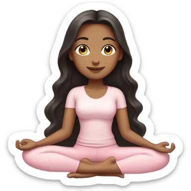  long hair and yoga beautiful girl in light pink pink pink pink pants clothes eyes closed sitting on a yoga mat tan dark hair sticker