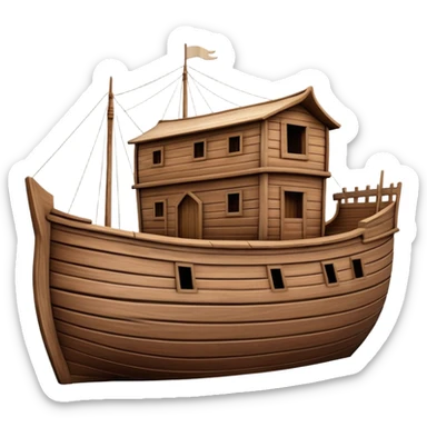 Empty wooden Noah's ark ship, massive and wide with no animals, realistic detailed wooden structure sticker