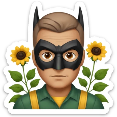 gardener with tanned skind and batman mask brown eyes and buzzcut sticker