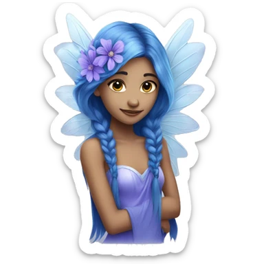 Beautiful, blue flower, fairy, blue, silver, purple, long hair, big wings sticker