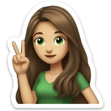 girl with long brown hair and dark green eyes making ok sign sticker