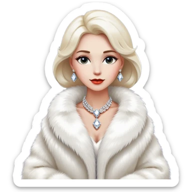 * Character: A stylish lady
* ﻿﻿Clothing: A luxurious white fur coat
* ﻿﻿Accessories: A dazzling diamond necklace
* ﻿﻿Expression: Confident, elegant, maybe slightly glamorous
* ﻿﻿Pose: Head slightly tilted or a poised posture
* ﻿﻿Style: Emoji-like, simple but expressive
 sticker