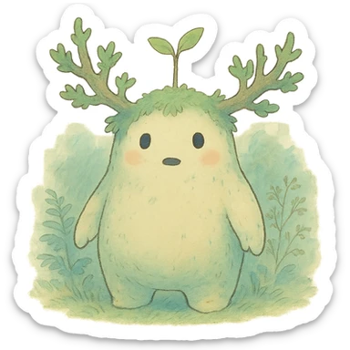 forest spirit character in ghibli style with soft colors and whimsical atmosphere sticker