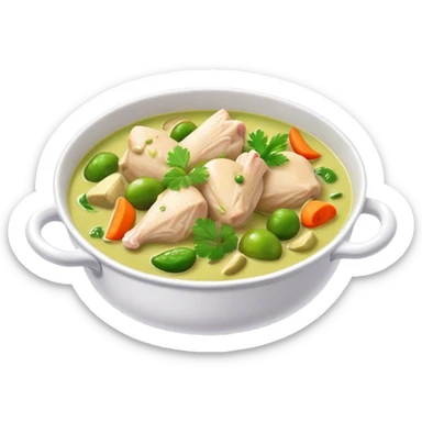 Green Chicken Curry Cinematic Realistic Green Chicken Curry Dish Emoji, depicted as tender chicken chunks simmered in a fragrant green curry sauce with vegetables, rendered with vivid textures and dynamic, vibrant lighting. sticker