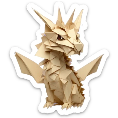 Sparkling patterned Beige Origami dragon with a dried flower crown made of newspapers intricate patterns surrounded by fairy lights nebula galaxy stars swirls sticker