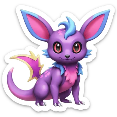Rare exotic cute epic aesthetic Salandit-Eevee-Noibat-species-Fakemon-hybrid-creature, with markings, full body sticker