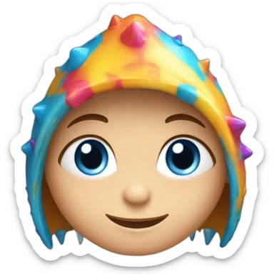 blue eyed todler with colorfull spikes hat sticker