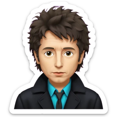 synthwave - Bob Dylan from 80's - black coat shaggy unshaven untidy sticker