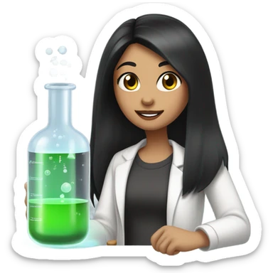 Science Chemistry girl with long black straight hair, brown eyes and pinky red lips with a fair skin tone sticker