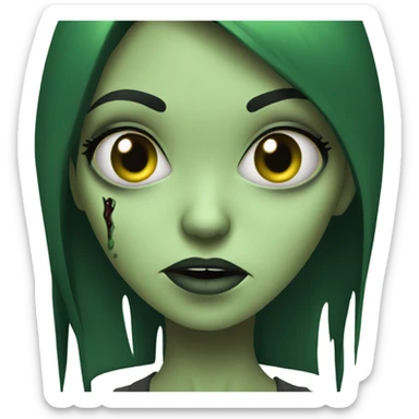 Brunette zombie girl in horror zombie green  sticker