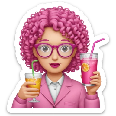 pink curly haired drink holder with glasses  sticker