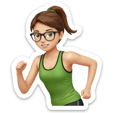 pretty girl glasses brown hair in a ponytail green tank top running sticker