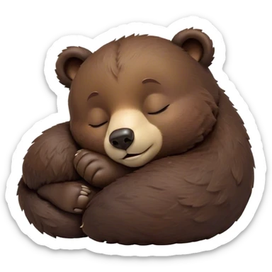 Meme-Worthy Cute Sleeping bear cub Portrait Emoji, Head resting peacefully with a contented smile, showcasing a massive, robust build and a luxuriously soft dark brown fur, eyes shut in a serene, restful nap, Simplified yet hilariously adorable features, highly detailed, glowing with a soft, drowsy light, high shine, relaxed and utterly lovable, stylized with an air of playful laziness, bright and heartwarming, soft glowing outline, capturing the essence of a comically sleepy bear cub, so meme-worthy it feels like it could instantly become the next viral sensation of adorable slumber! sticker