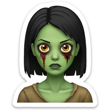 Faça uma zombie verde mulher com cabelos pretos e lisos de olhos castanhos sticker