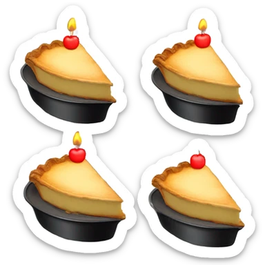 Slice of apple pie with a birthday candle on it in a black pan on a red and white checkered table cloth  sticker