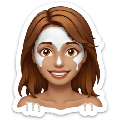 Brown Hair Woman , white paint , drip, face, hot sticker