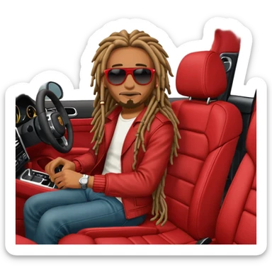 Red Porsche cayenne with guy with dreads sitting inside sticker