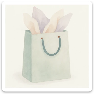 a gift bag with tissue paper in watercolor style sticker