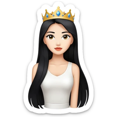 Miss Universe Southeast Asian woman with very long straight black hair wearing a beautiful white top sticker