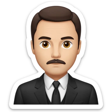 John Saxon with dark brown hair and short mustache, black suit, light tan skin sticker