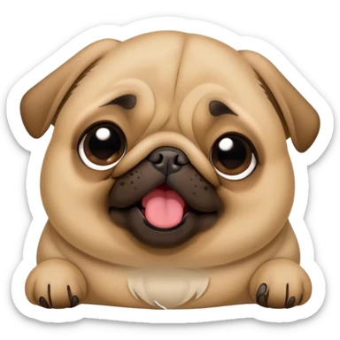 Cinematic Cute Yawning Fawn Pug Portrait Emoji, Head tilted slightly with a dramatic, wide-open yawn, showcasing a soft fawn coat with a velvety texture, floppy ears slightly drooping, round dark eyes barely open in drowsy contentment, Simplified yet irresistibly adorable features, highly detailed, glowing with a soft, cozy glow, high shine, relaxed yet expressive, stylized with a touch of whimsy, bright and endearing, soft glowing outline, capturing the essence of a sleepy yet affectionate companion, so drowsy it feels like it could stretch out of the screen and curl up for a nap! sticker