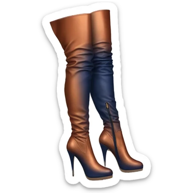 Realistic pair of navy to copper ombre thigh high boots with spike heels. sticker