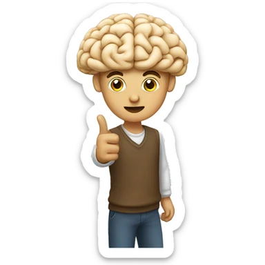 a person pointing to his brain sticker