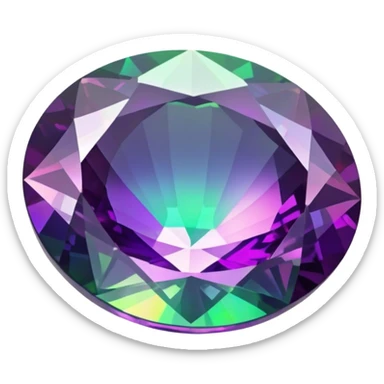 round cut alexandrite gemstone showing color shift from green to purple with holographic iridescent shine sticker