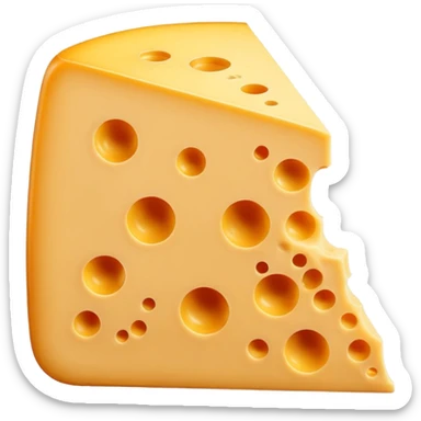 3D cartoon wedge of cheese with slightly smoother surface and one fewer hole, same size and shape, Memoji-style. sticker