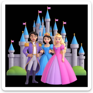 prince and princess Disney dress close up photo in castle background sticker