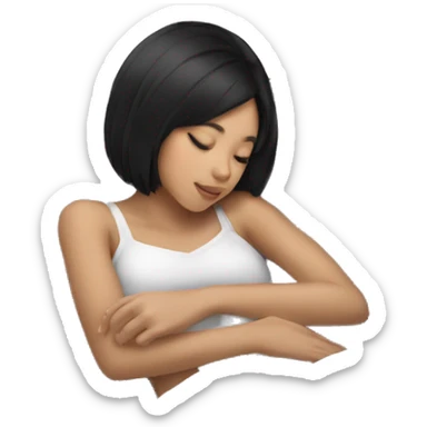 Coquette teenage asian black hair girl sleeping  sticker