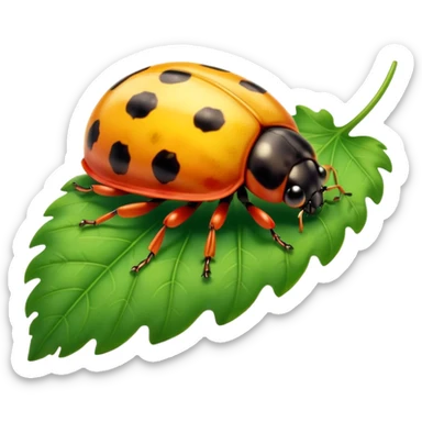  cute yellow lady bug on leaf sticker