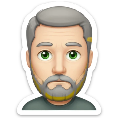 Greenish grey eyed adult man with sad eyes, poor short dark grey hair and a very long beard hanging. Pale skin. He's serious and looks tired. Make sure his hair and beard are both dark grey. sticker