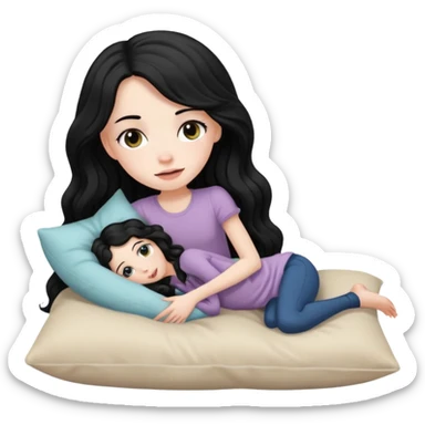 Fullbody nude tall very beautiful white pale very skinny girl  very beautiful face and eyes wavy black long hair , big boobs, big ass, sexy body, bending over a bed spreading ass, vagina bushy and visible, getting ready for sex,  shy and blushing, she has a pillow between legs sticker